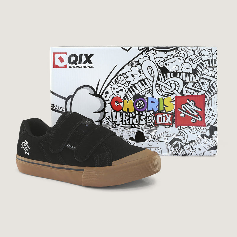 Tênis skate infantil QIX Chorão Park Velcro Preto Gum