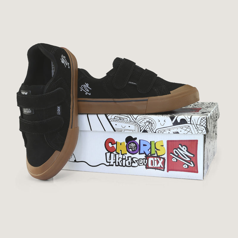 Tênis skate infantil QIX Chorão Park Velcro Preto Gum