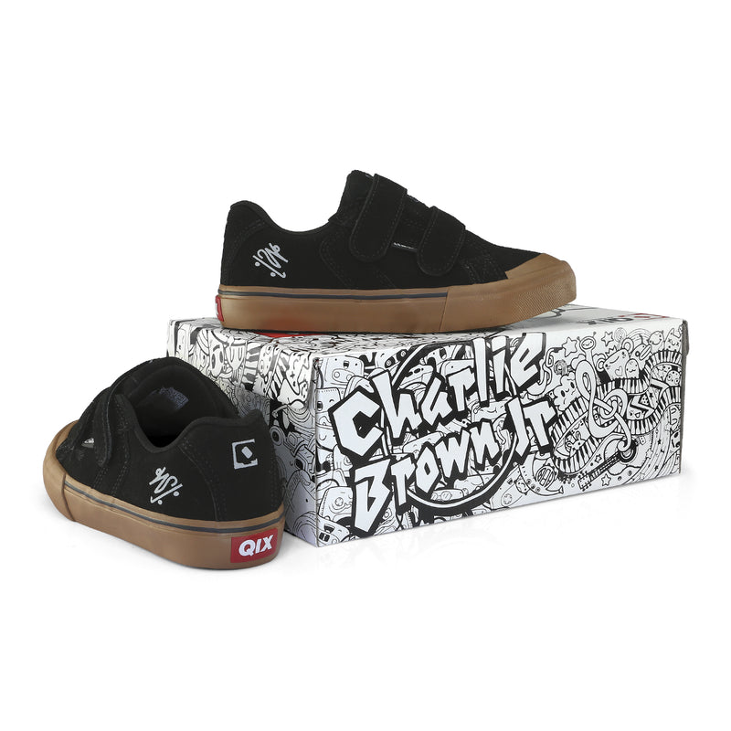 Tênis skate infantil QIX Chorão Park Velcro Preto Gum