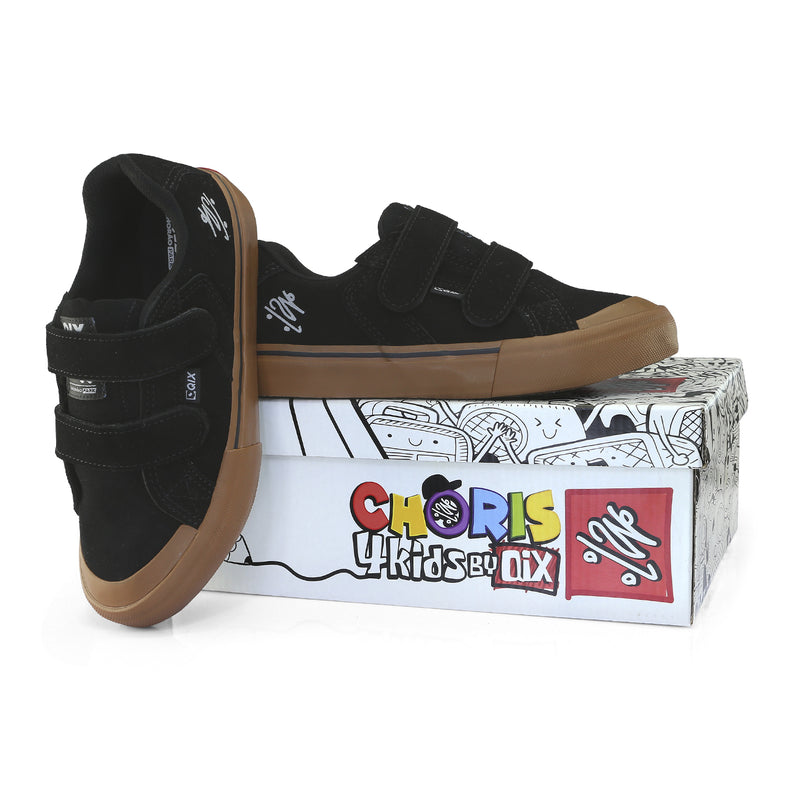 Tênis skate infantil QIX Chorão Park Velcro Preto Gum