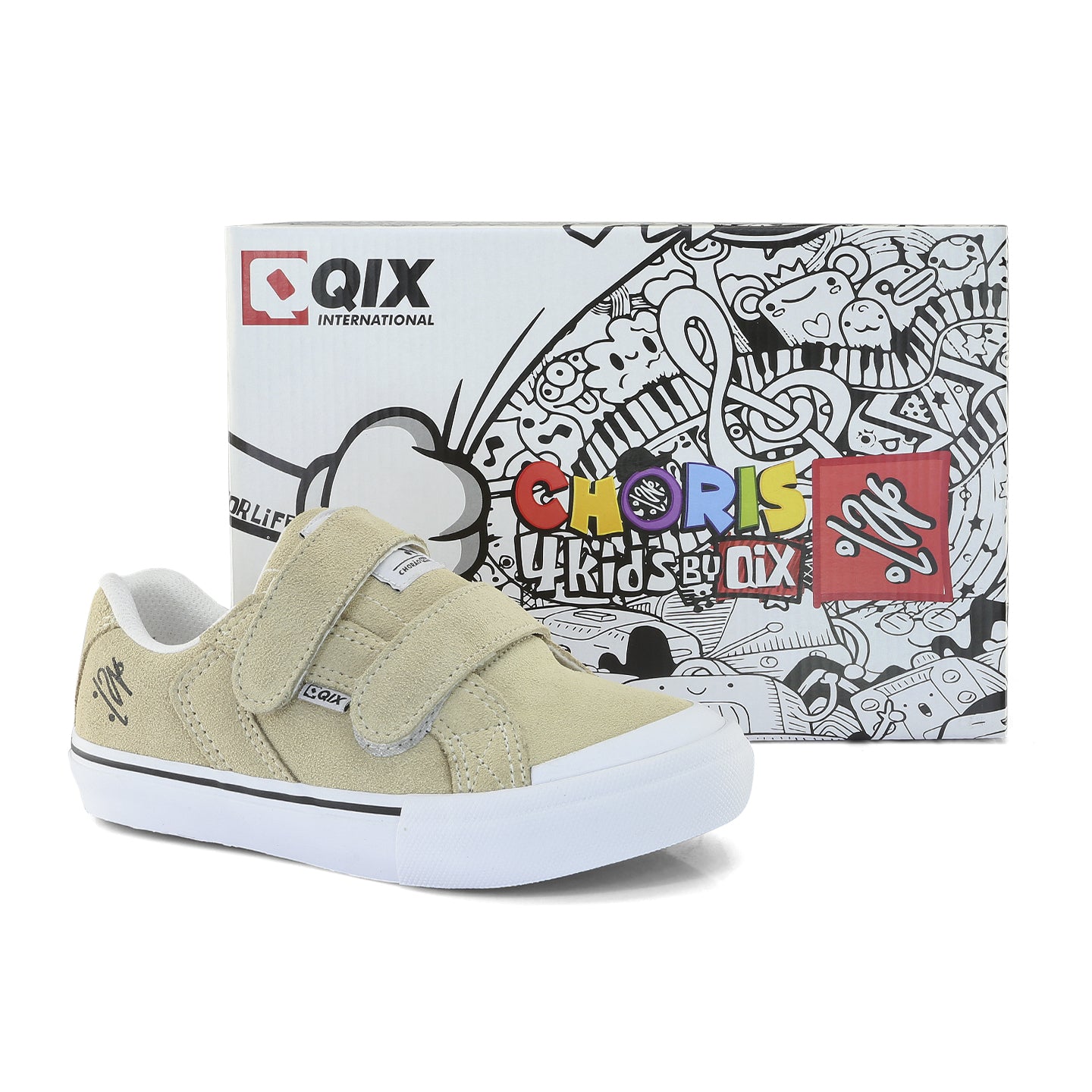 Tênis QIX Infantil Chorão Park Velcro Bege e Branco