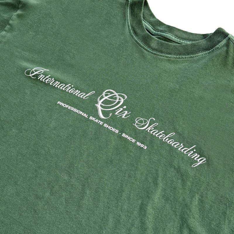 CAMISETA QIX BOX INTERNACIONAL SKATEBOARDS VERDE ESTONADO
