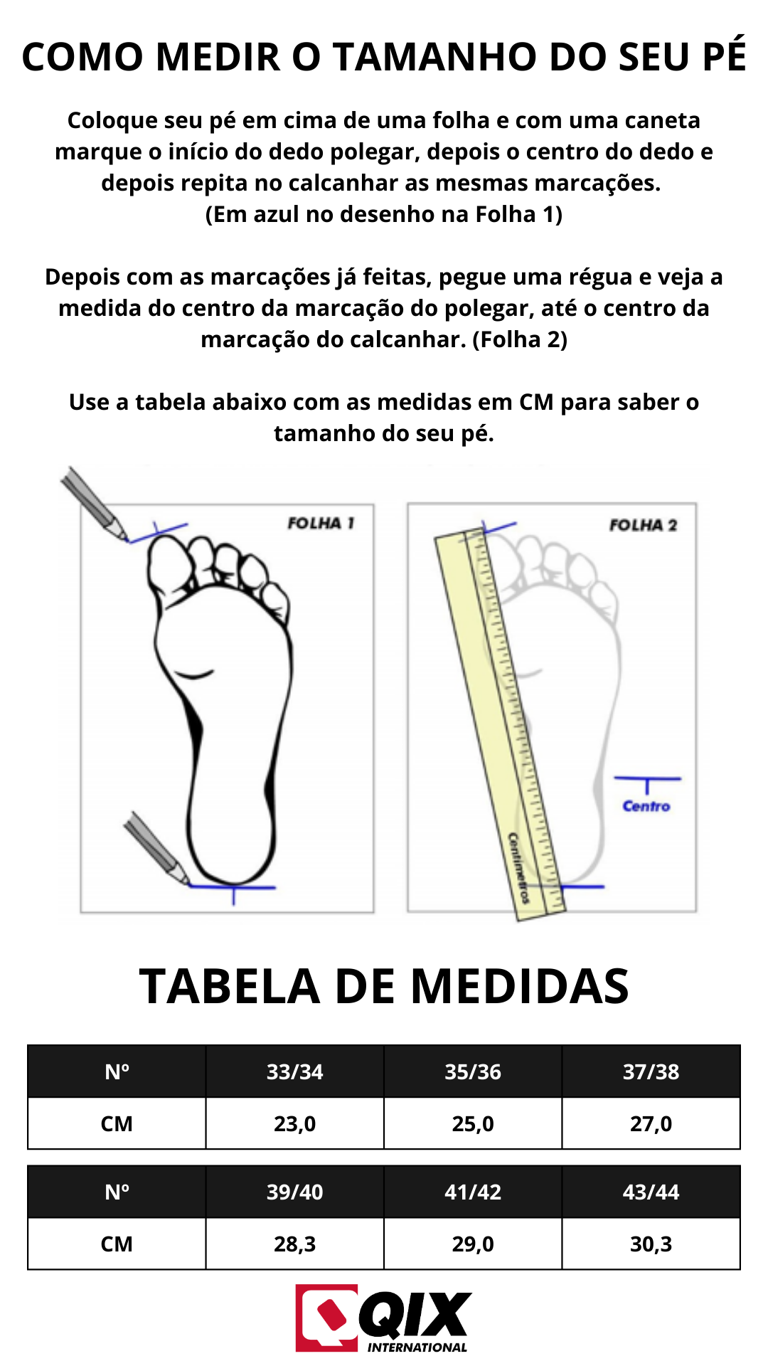 Tabela de medidas