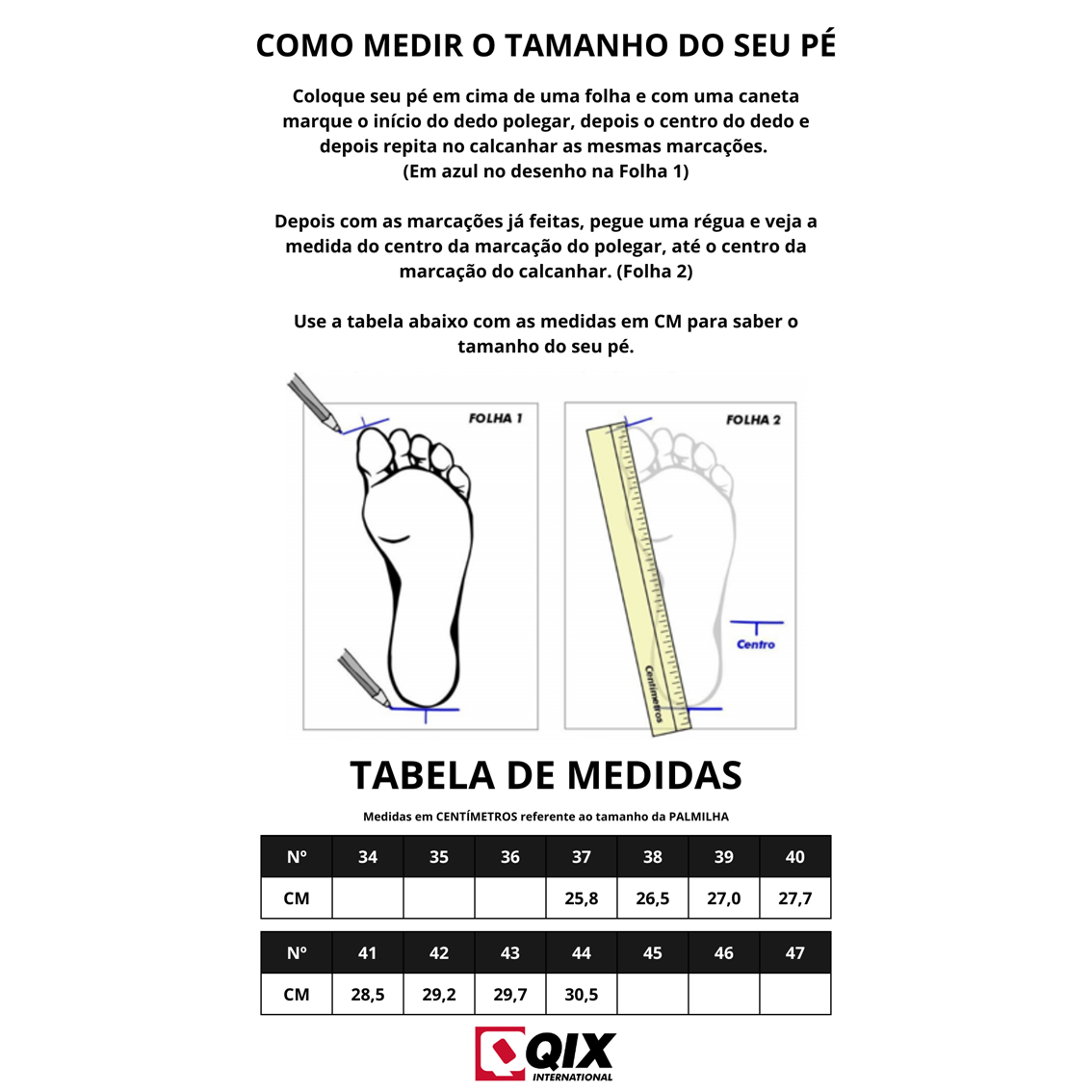 Tabela de medidas