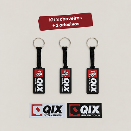 Kit de Chaveiros e adesivos Qix International