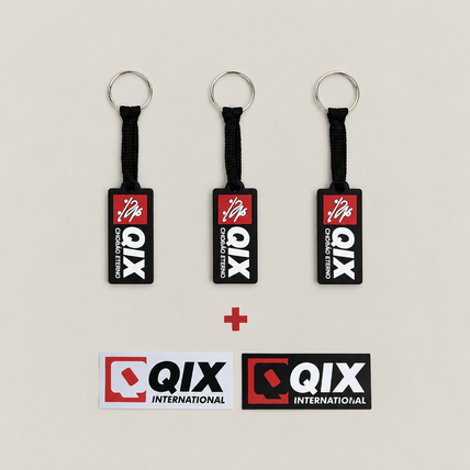 Kit de Chaveiros e adesivos Qix International