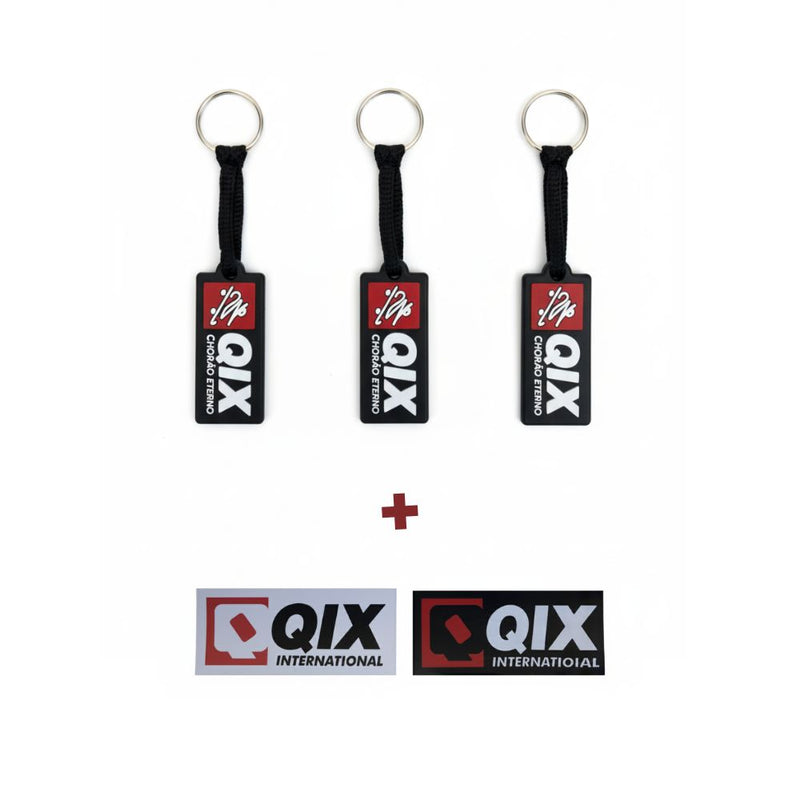 Kit de Chaveiros e adesivos Qix International