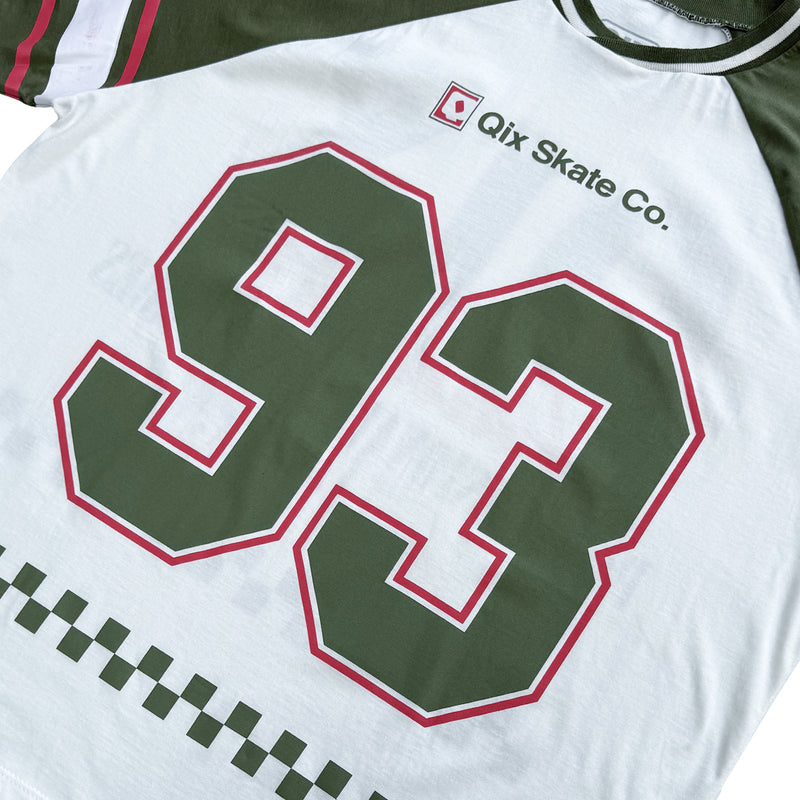 CAMISETA QIX RAGLAN SKATEBOARDS OFF WHITE E VERDE