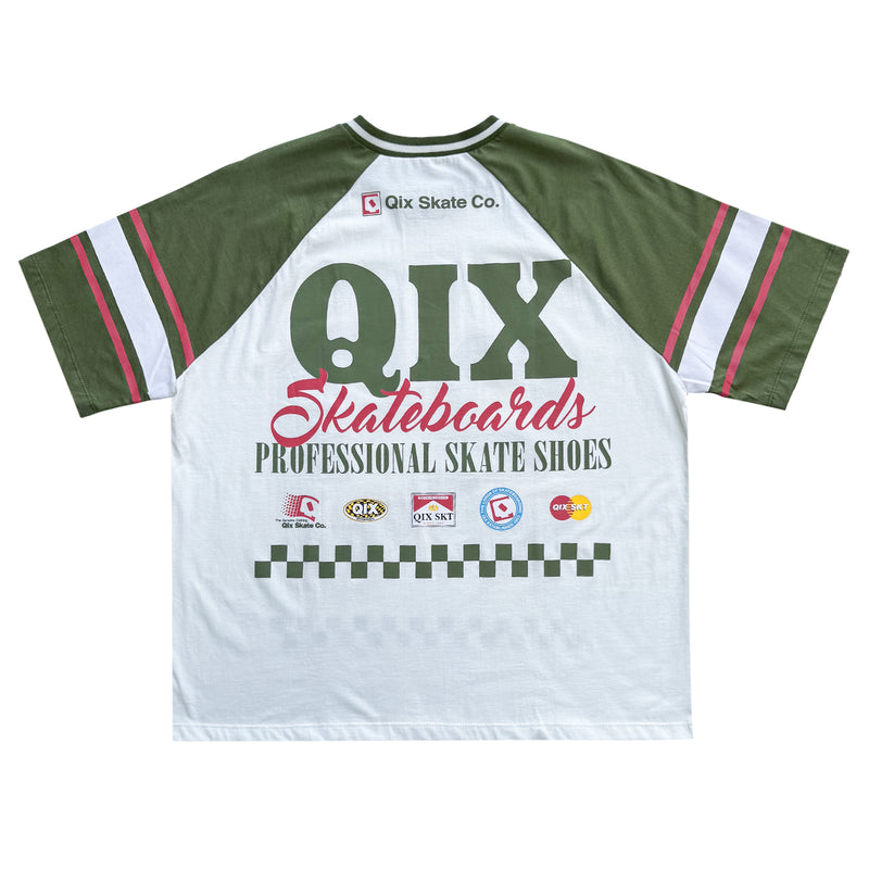 CAMISETA QIX RAGLAN SKATEBOARDS OFF WHITE E VERDE