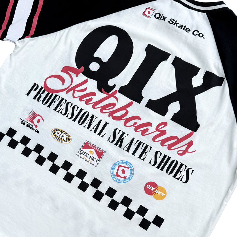 CAMISETA QIX RAGLAN SKATEBOARDS OFF WHITE E PRETO