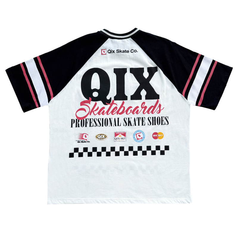 CAMISETA QIX RAGLAN SKATEBOARDS OFF WHITE E PRETO